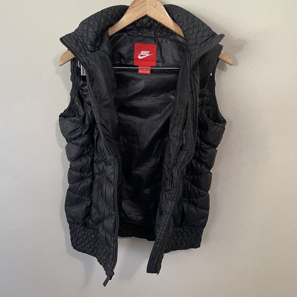 NIKE Down Puffer Vest Womens M Black Tech Full Zip Jacket Pockets Collar - Picture 6 of 13